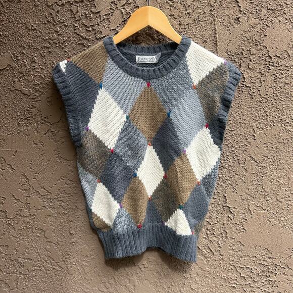 Vintage Sweaters - Vintage Genesis Argyle Knit Sweater Vest Size Womens Medium